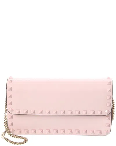 Valentino Garavani Valentino Rockstud Leather Wallet On Chain In Pink