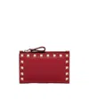 Valentino Rockstud Leather Wallet In Red