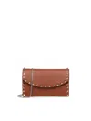 Valentino Rockstud Leather Wallet With Chain In Brown