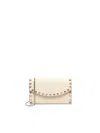 Valentino Rockstud Leather Wallet With Chain In Neutral