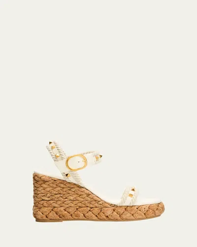 Valentino Garavani Rockstud Leather Wedge Espadrille Sandals In Multi