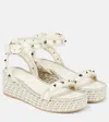 Valentino Rockstud Leather Wedge Espadrilles In White