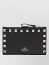 Valentino Rockstud Leather Zip Around Card Holder In Black
