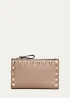 Valentino Rockstud Leather Zip Coin Purse/card Holder In Poudre