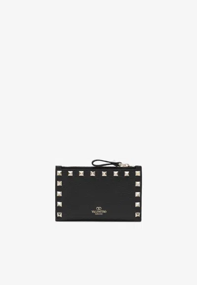 VALENTINO GARAVANI ROCKSTUD LEATHER ZIPPED CARDHOLDER