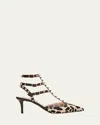 Valentino Rockstud Leopard-printed Calf Hair Caged Pumps In Animal Print