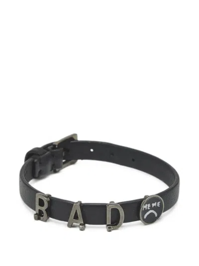 Pre-owned Valentino Garavani Rockstud Letter-charm Bracelet In Black