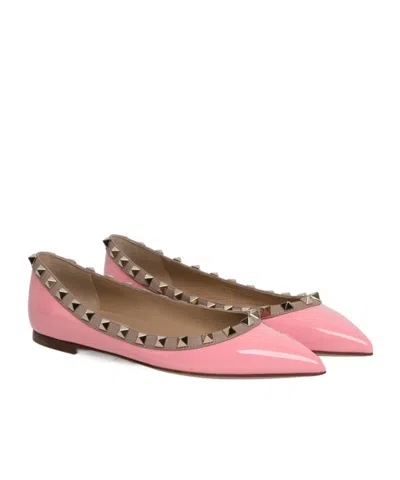 Valentino Garavani Rockstud Logo Flats In Brown