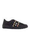 Valentino Studded Leather Sneakers Rubber Sole In Black