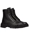 Valentino Rockstud Lug Sole Leather Combat Boot In Multi