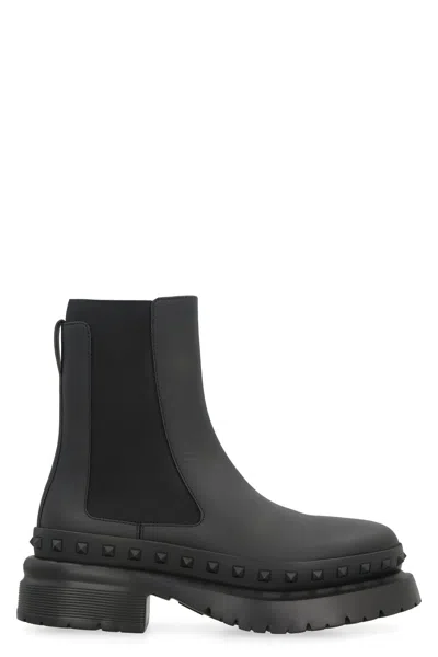 Valentino Garavani Rockstud M-way Leather Chelsea Boots In Black