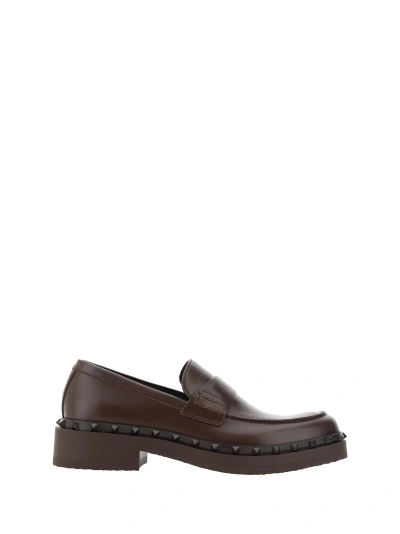 Valentino Garavani Rockstud M-way Loafer Shoes In Brown