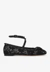 Valentino Rockstud Rivet Lace Ballet Flats In Black