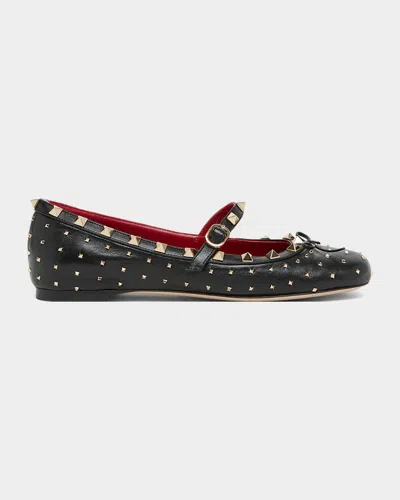 Valentino Garavani Rockstud Mary Jane Ballerina Flats In 0no Nero