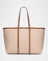 Valentino Rockstud Medium Canvas Tote Bag In Natural Tobacco Selleria