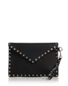 Valentino Rockstud Medium Leather Flat Pouch In Black