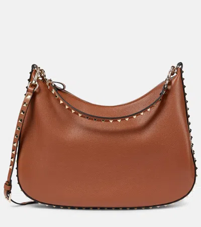 Valentino Garavani Rockstud Medium Leather Shoulder Bag In Brown