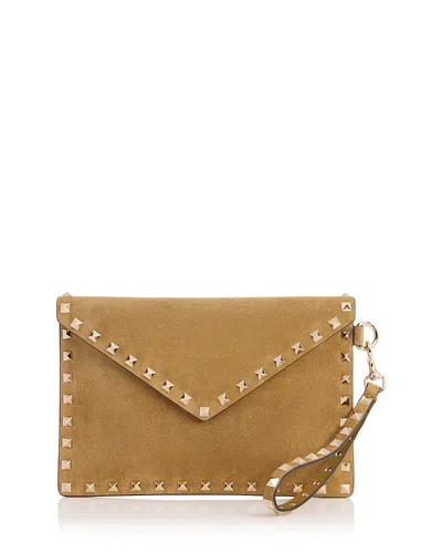 Valentino Garavani Rockstud Medium Suede Flat Pouch In Red