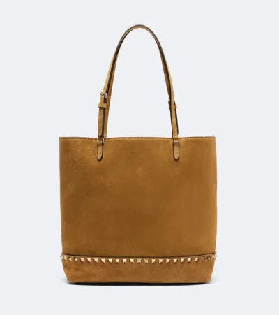 Valentino Garavani Rockstud Medium Suede Tote Bag In Sand