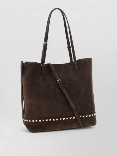 Valentino Garavani Rockstud Medium Tote Bag Adjustable Straps In Brown