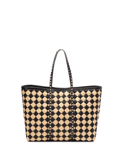 Valentino Garavani `rockstud` Medium Tote Bag In Beige