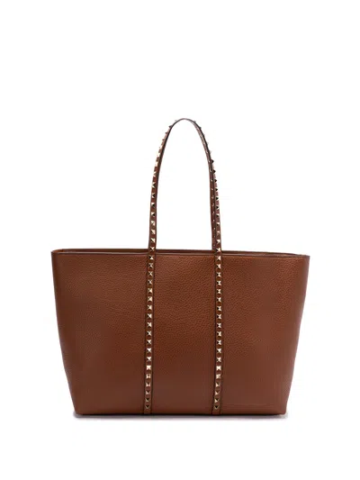 Valentino Garavani `rockstud` Medium Tote Bag In Brown