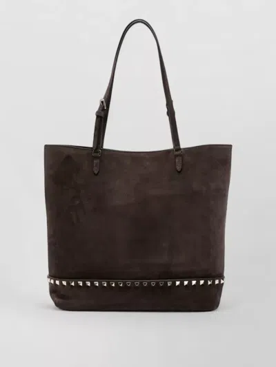 Valentino Garavani Rockstud Medium Tote Bag Leather Straps In Brown