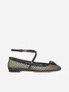 Valentino Rockstud Mesh Ballerina With Crystals And Matching Studs In Black