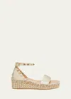 Valentino Garavani Rockstud Metallic Ankle-strap Flatform Espadrilles In 48u Platinonatura