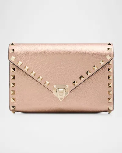 Valentino Garavani Rockstud Metallic Calfskin Leather Mini Clutch Bag In Gold