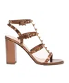 Valentino Rockstud Metallic Calfskin Leather Ankle Strap Sandal 90 Mm In Bronze