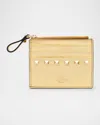 Valentino Rockstud Metallic Leather Card Case In Old Gold