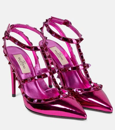 Valentino Garavani Valentino Rockstud Patent Leather Slingback In Pink
