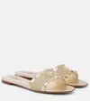 Valentino Rockstud Leather-trimmed Slides In Gold