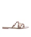 Valentino Rockstud Metallic Leather Slides In Nude