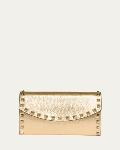 Valentino Garavani Rockstud Metallic Leather Wallet On Chain
