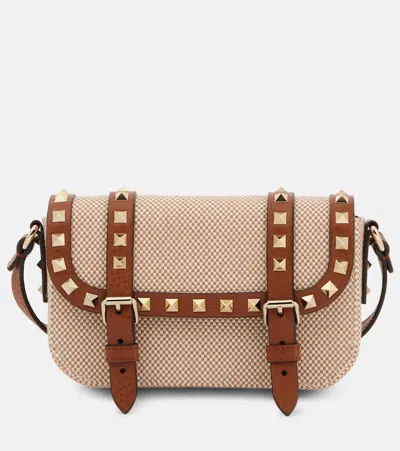 Valentino Garavani Rockstud Micro Canvas Crossbody Bag In Beige