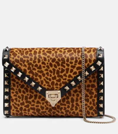 Valentino Garavani Mini Rockstud Leopard Print Stud Shoulder Bag In Brown