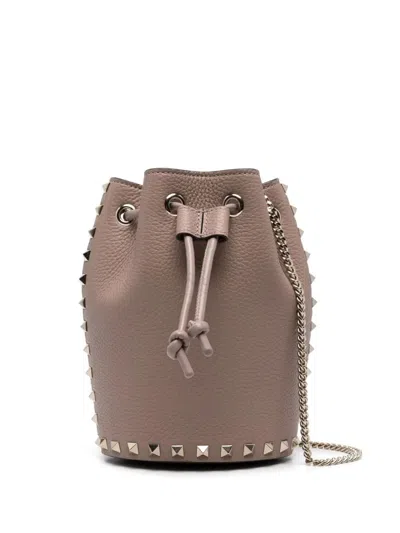 Valentino Garavani Valentino Rockstud Mini Drawstring In Brown