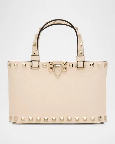 Valentino Garavani Rockstud Mini Grainy Calfskin Shopping Bag In Neutral