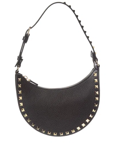 Valentino Garavani Valentino Rockstud Mini Grainy Leather Hobo Bag In Black