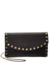 Valentino Rockstud Mini Grainy Leather Wallet On Chain In Black