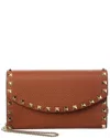 Valentino Rockstud Mini Grainy Leather Wallet On Chain In Brown