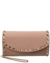 Valentino Rockstud Mini Grainy Leather Wallet On Chain In Brown