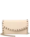 Valentino Rockstud Mini Grainy Leather Wallet On Chain In White
