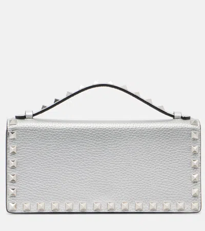 Valentino Garavani Rockstud Mini Leather Crossbody Bag In Silver