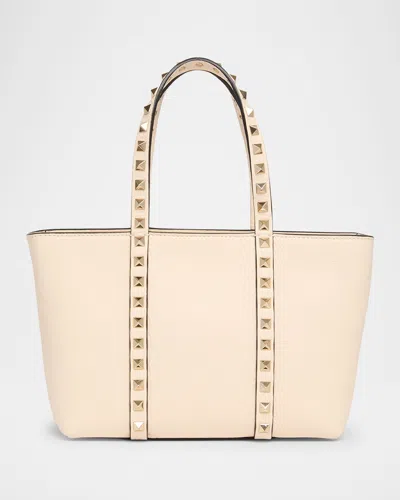 Valentino Garavani Rockstud Mini Leather Tote Bag In White