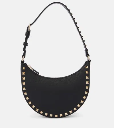 Valentino Garavani Mini Rockstud Hobo Bag In Grainy Calfskin For Woman In Black