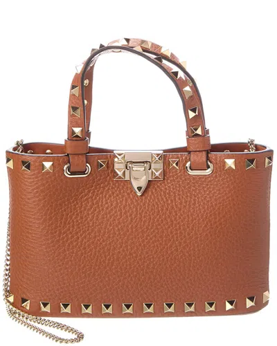 Valentino Garavani Valentino Rockstud Mini Leather Tote In Brown