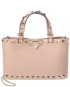 Valentino Garavani Mini Rockstud Shopping Bag In Laminated Grainy Calfskin. Woman Rose Cannelle Uni In Pink